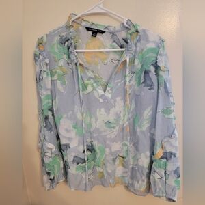 Womens Petite Xl Zac & Rachel Long Sleeve Blue Flowery Blouse